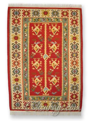 Handmade Kilim Rug: Birds